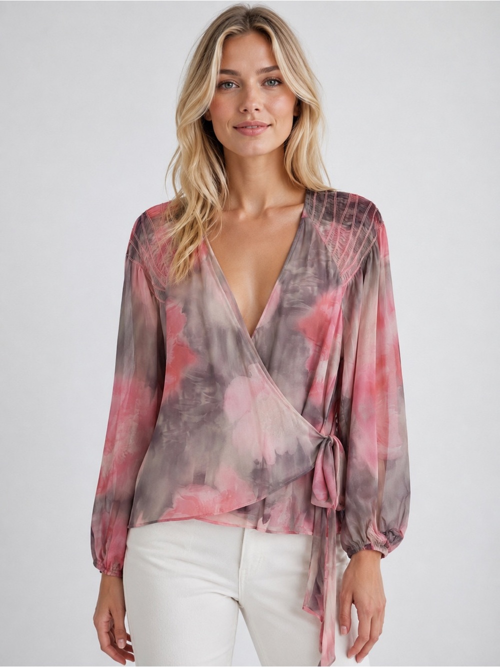 Ted Baker Emiliah Pink Floral Wrap Blouse Long Sleeve Tie Front Top 25713 - Picture 11 of 11